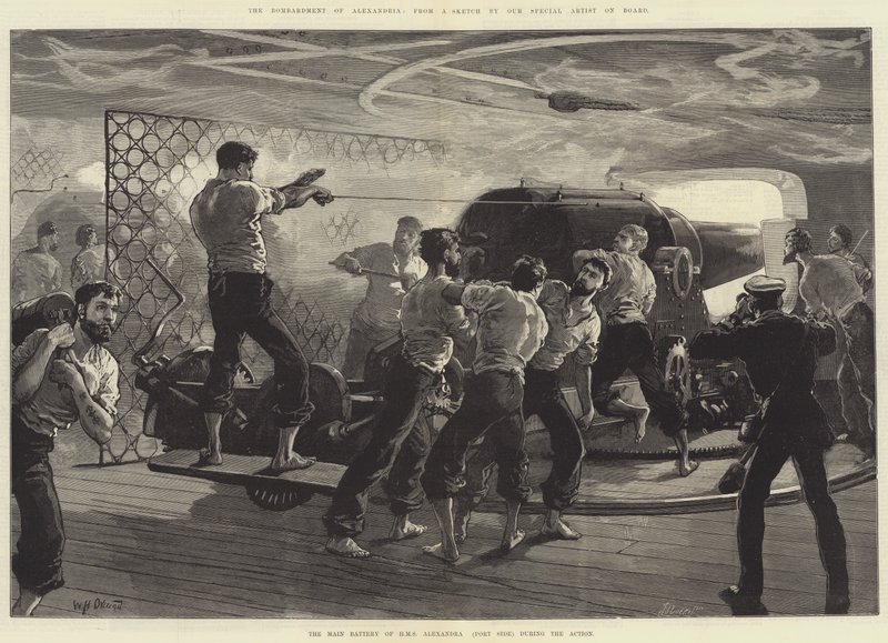 Il bombardamento di Alessandria, la batteria principale della HMS Alexandra (lato sinistro) durante l