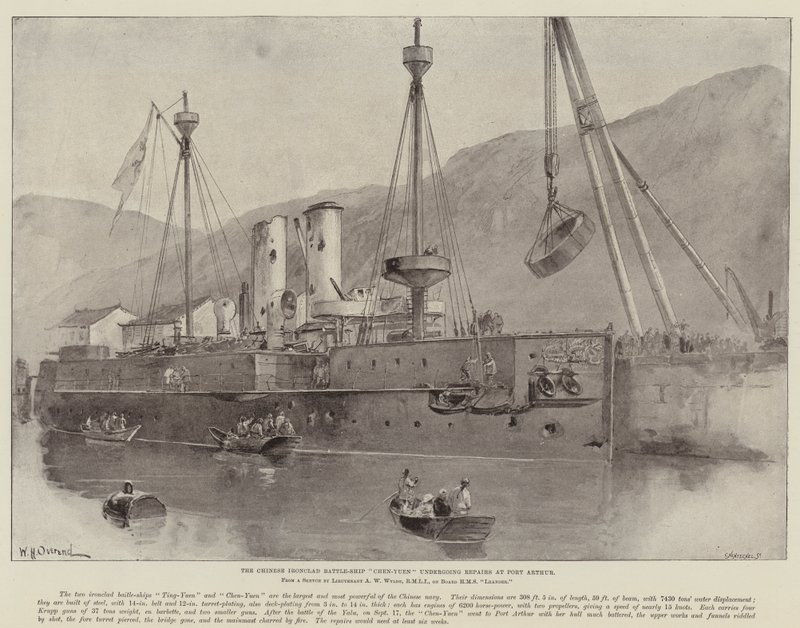 La corazzata cinese Chen-Yuen in riparazione a Port Arthur da William Heysham Overend