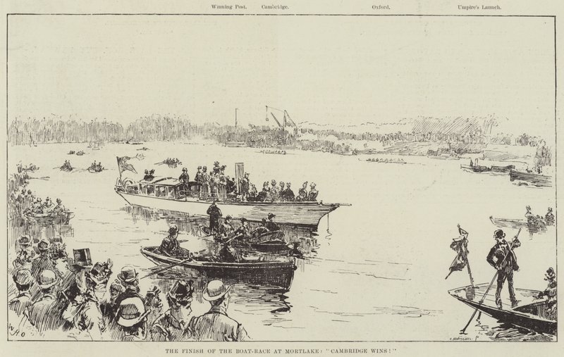 La fine della gara di barche a Mortlake, Cambridge vince! da William Heysham Overend