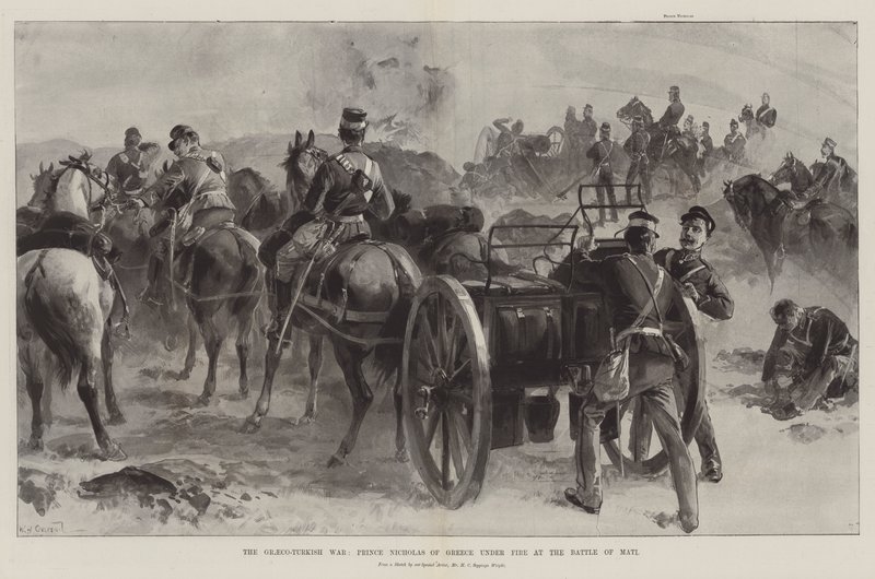 La guerra greco-turca, il principe Nicola di Grecia sotto il fuoco alla battaglia di Mati da William Heysham Overend