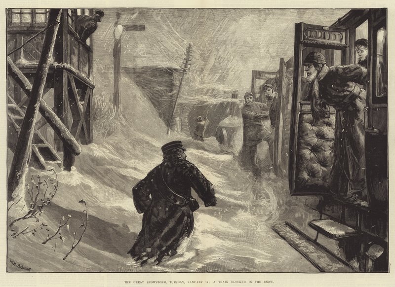 La grande nevicata, martedì 18 gennaio, un treno bloccato nella neve da William Heysham Overend