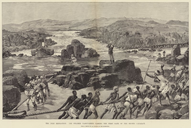 La spedizione del Nilo, il piroscafo Nassif-Kheir che passa la Prima Porta della Seconda Cataratta da William Heysham Overend