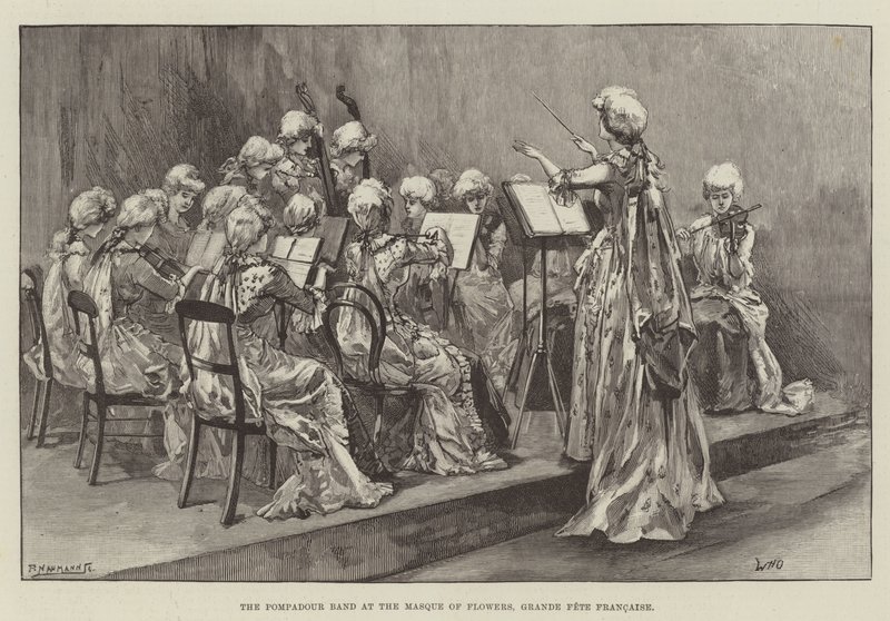 La banda di Pompadour al Masque of Flowers, Grande Fête Française da William Heysham Overend