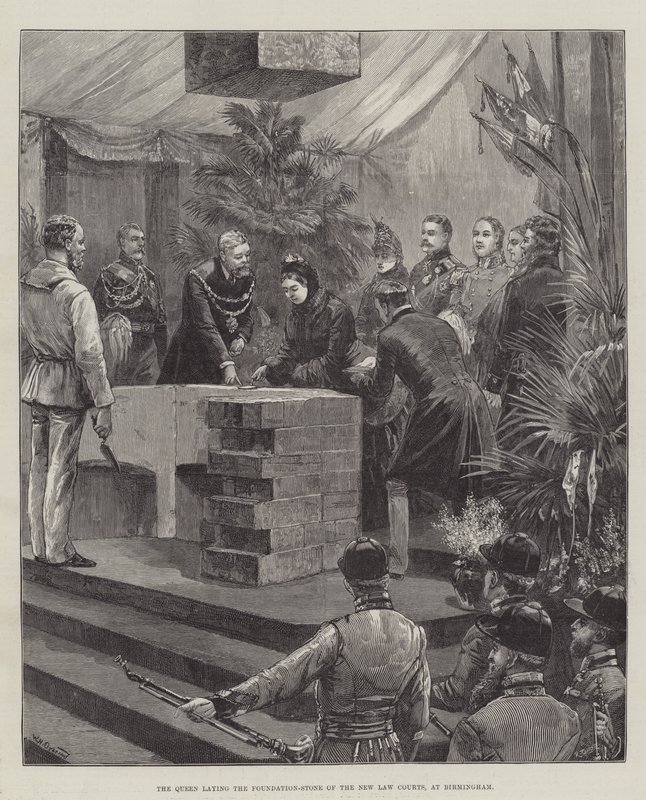 La Regina posa la prima pietra dei nuovi tribunali, a Birmingham da William Heysham Overend
