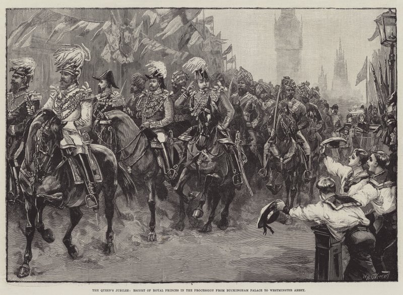 Il Giubileo della Regina, Scorta dei Principi Reali nella Processione da Buckingham Palace a Westminster Abbey da William Heysham Overend