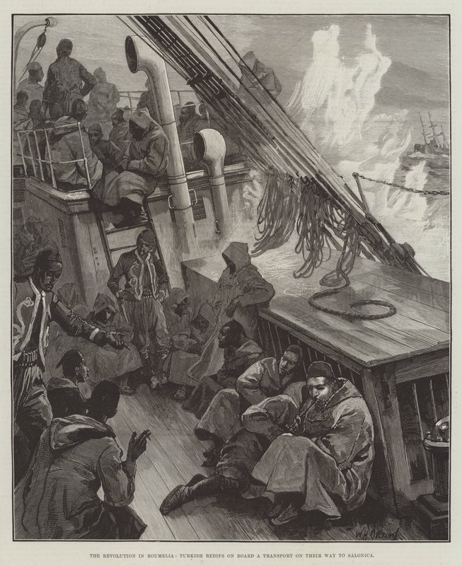 La Rivoluzione in Rumelia, Redifs Turchi a Bordo di un Trasporto in Viaggio verso Salonicco da William Heysham Overend