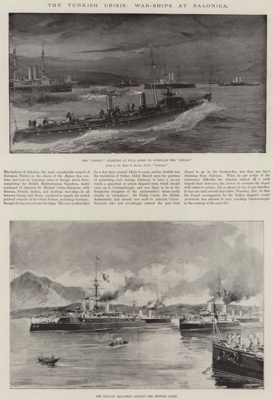 La crisi turca, navi da guerra a Salonicco da William Heysham Overend