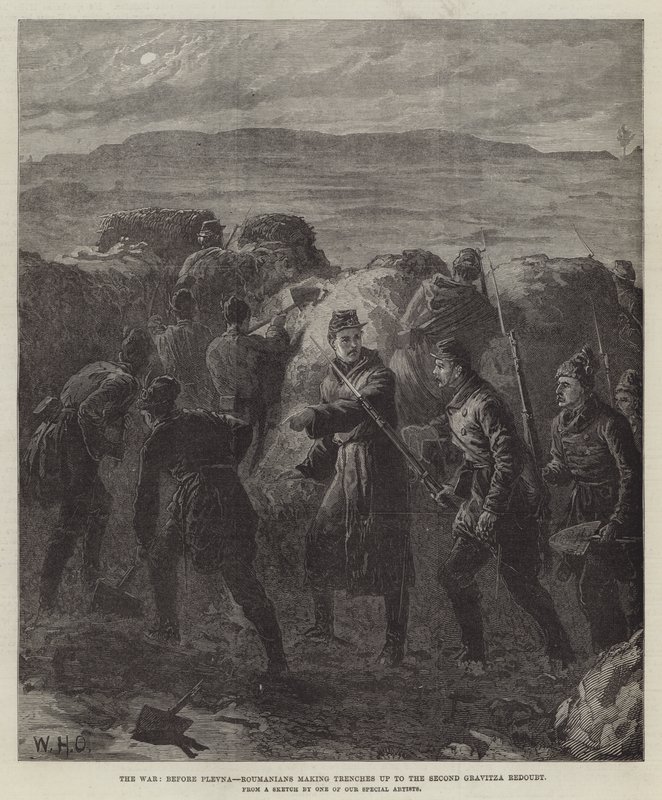 La guerra, prima di Plevna, i rumeni scavano trincee fino alla seconda ridotta di Gravitza da William Heysham Overend