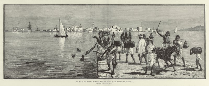 La guerra in Sudan, Massowah, dalla Seconda Isola, che mostra la diga da William Heysham Overend