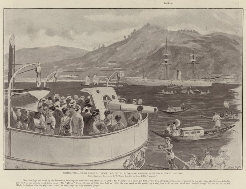 Visita alle navi da guerra giapponesi Akagi e Hiyei nel porto di Nagasaki, dopo la battaglia del Yalu da William Heysham Overend