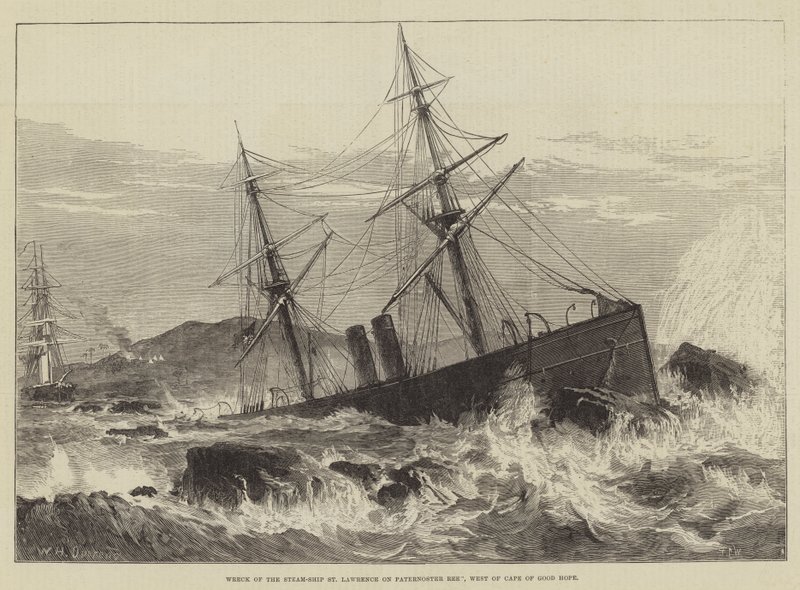 Naufragio della nave a vapore St Lawrence sullo scoglio Paternoster, a ovest del Capo di Buona Speranza da William Heysham Overend