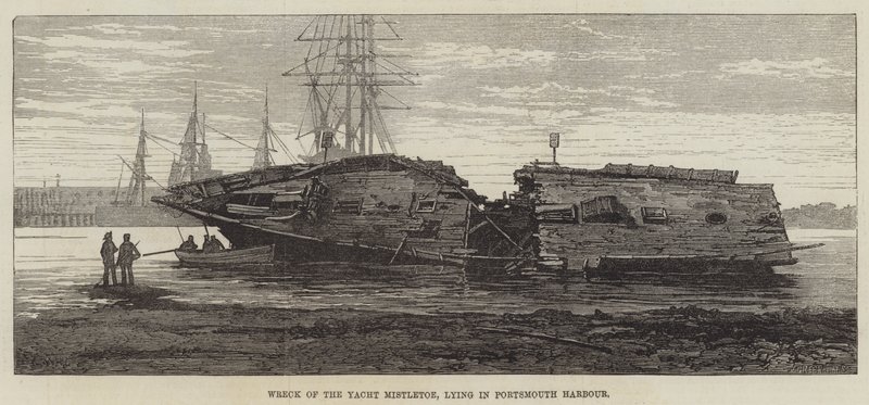 Relitto dello yacht Mistletoe, giacente nel porto di Portsmouth da William Heysham Overend