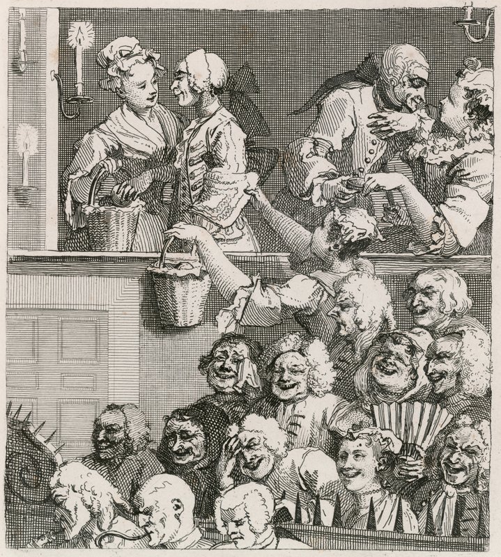 Il pubblico che ride. La visione di Hogarth di Drury Lane con venditrici di arance nel 1733 da William Hogarth