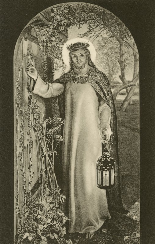 La Luce del Mondo, dipinto nel Keble College, Oxford, Oxfordshire, raffigurante Cristo che porta una lanterna e bussa a una porta da William Holman (after) Hunt