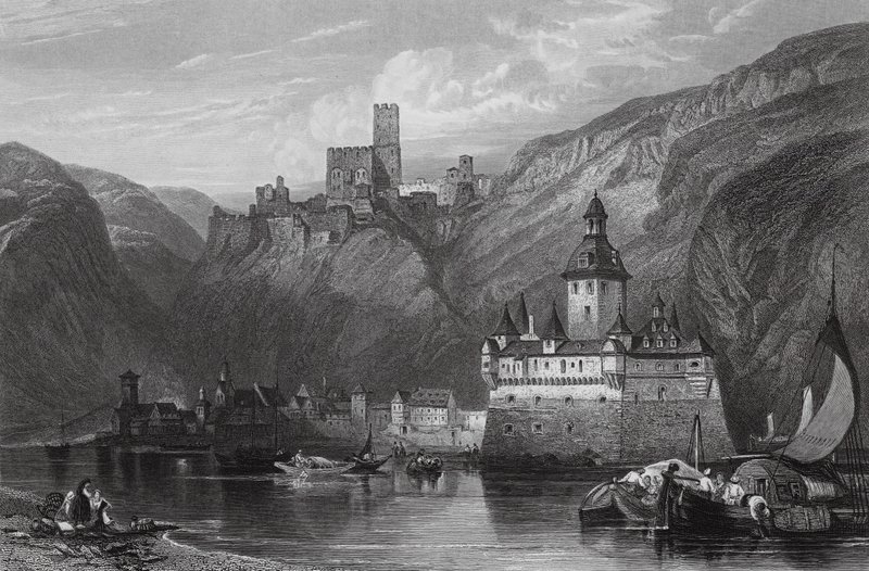 Caub, Castello di Gutenfels e il Pfalz, Reno da William Leighton (after) Leitch