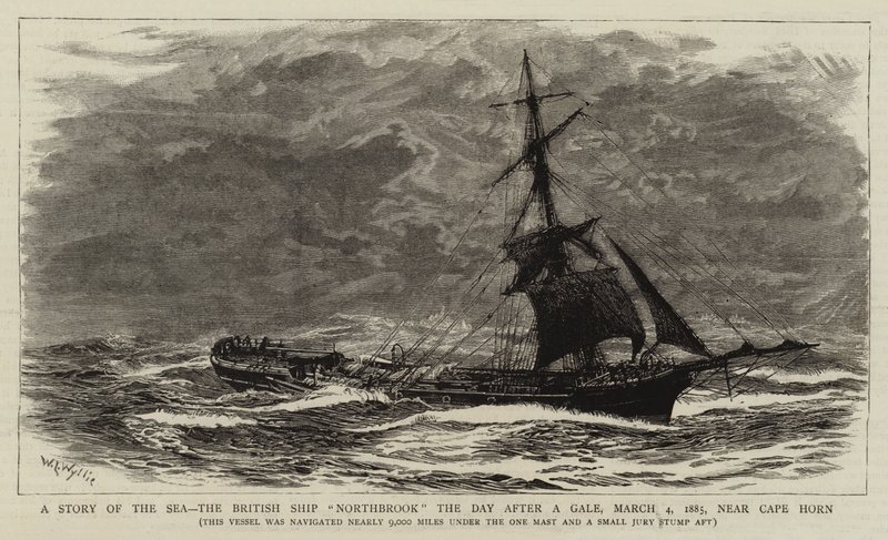 Una storia del mare, la nave britannica Northbrook il giorno dopo una tempesta, 4 marzo 1885, vicino a Capo Horn da William Lionel Wyllie