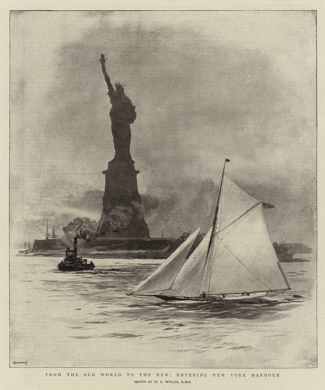 Dal Vecchio Mondo al Nuovo, entrando nel porto di New York da William Lionel Wyllie