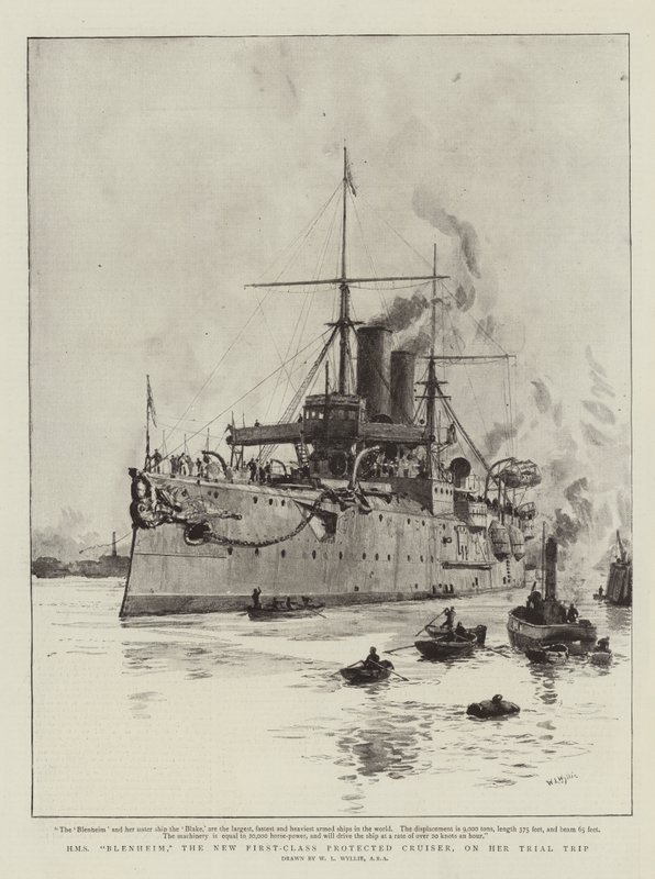 HMS Blenheim, il nuovo incrociatore protetto di prima classe, durante il suo viaggio di prova da William Lionel Wyllie