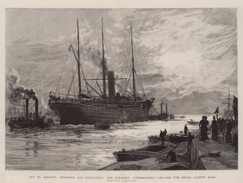 Verso Ashanti, Addio e Buona Fortuna!, il piroscafo Coromandel lascia il Royal Albert Dock da William Lionel Wyllie