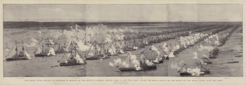 La grande parata navale a Spithead in onore del Giubileo di Diamante della Regina, 26 giugno 1897, la flotta saluta l