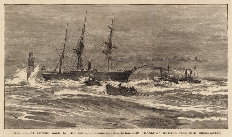 La Recente Tempesta nel Canale della Manica, la Nave a Vapore Hankow fuori dal Frangiflutti di Plymouth da William Lionel Wyllie