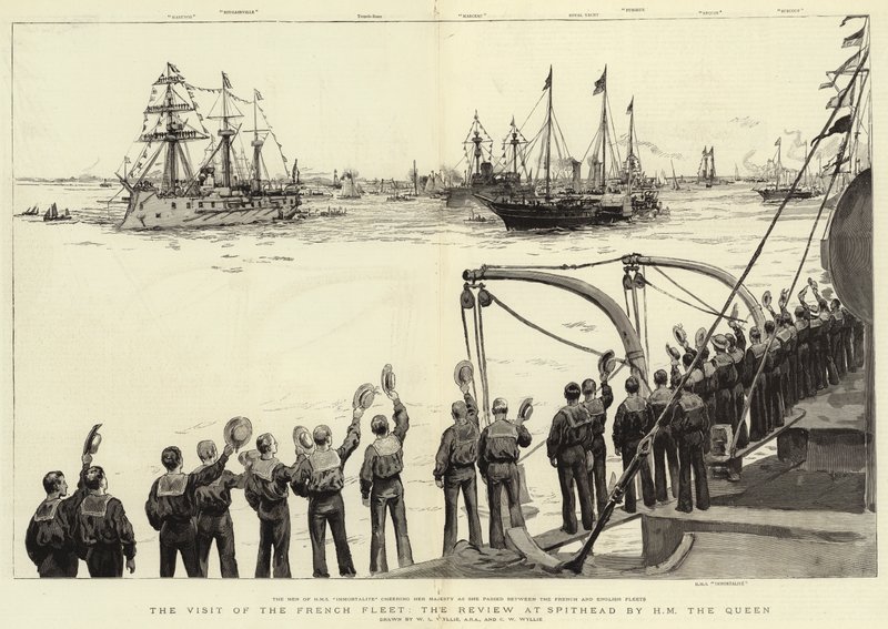 La visita della flotta francese, la parata a Spithead da parte di Sua Maestà la Regina da William Lionel Wyllie