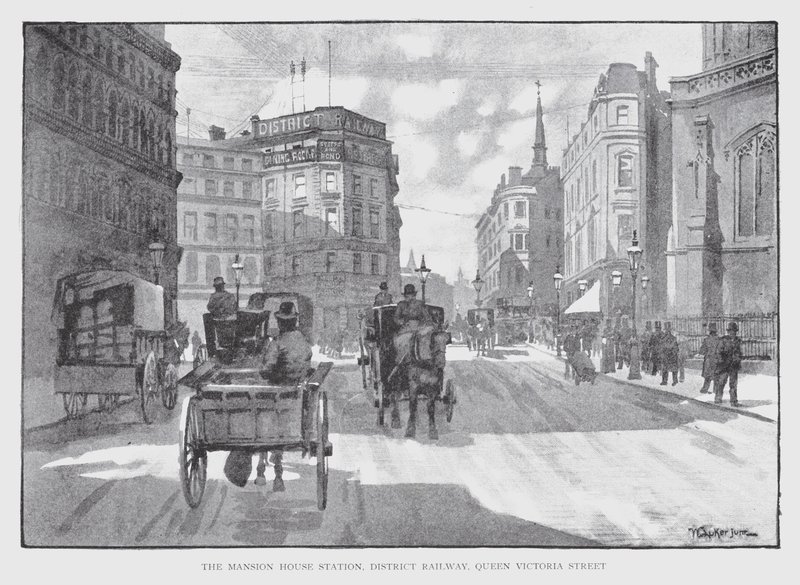 La stazione Mansion House, District Railway, Queen Victoria Street da William Luker