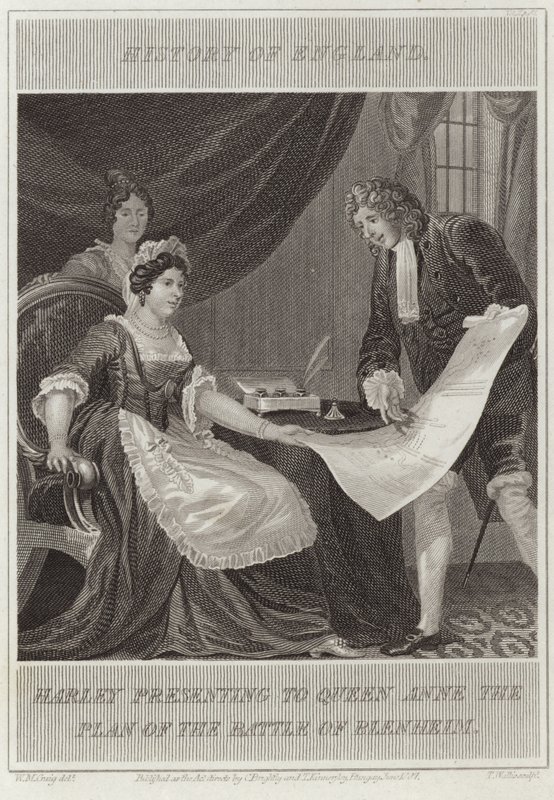 Harley presenta a Regina Anna il piano della battaglia di Blenheim da William Marshall Craig