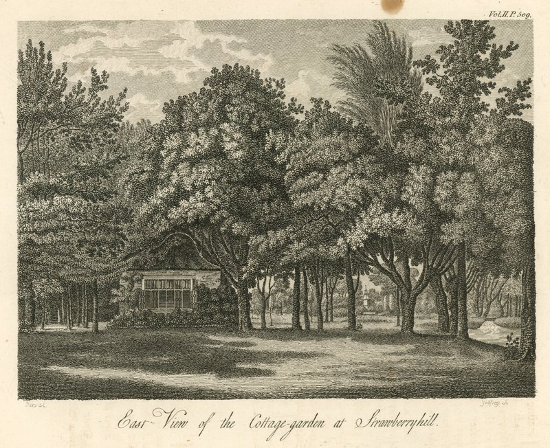 Vista orientale del giardino del cottage a Strawberry Hill, Twickenham, Londra da William Pars