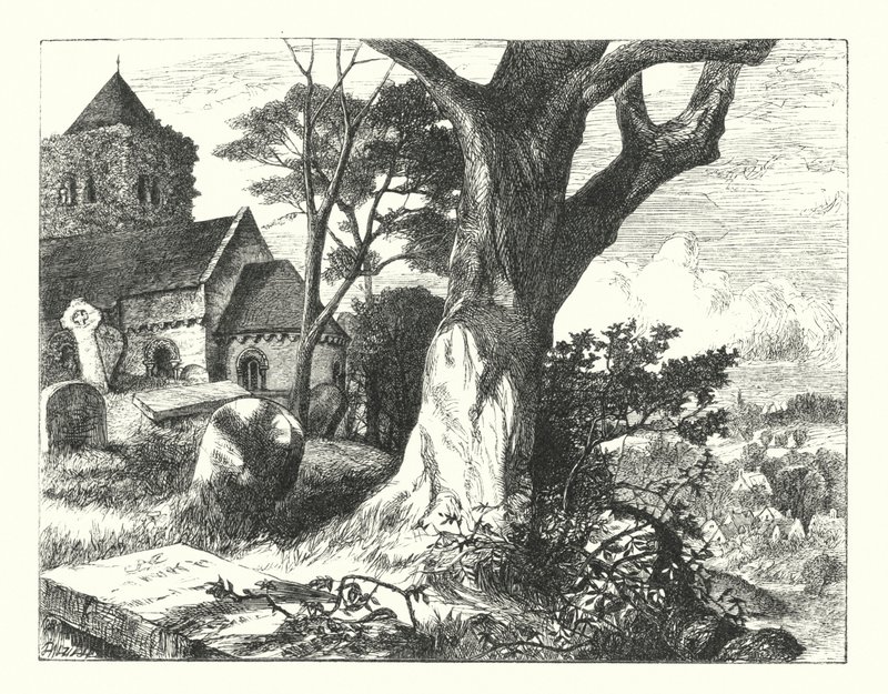 Il cimitero del villaggio (incisione) da William Paton Burton