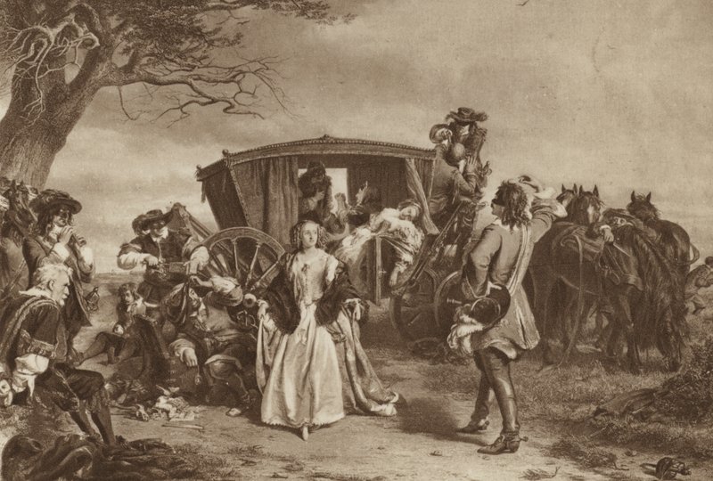 Famiglia fermata dal bandito francese Claude Duval da William Powell (after) Frith