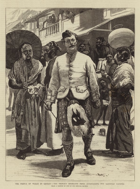 Il Principe di Galles a Ceylon, il pifferaio delle Highland del Principe che stupisce i nativi di Kandyan da William Small