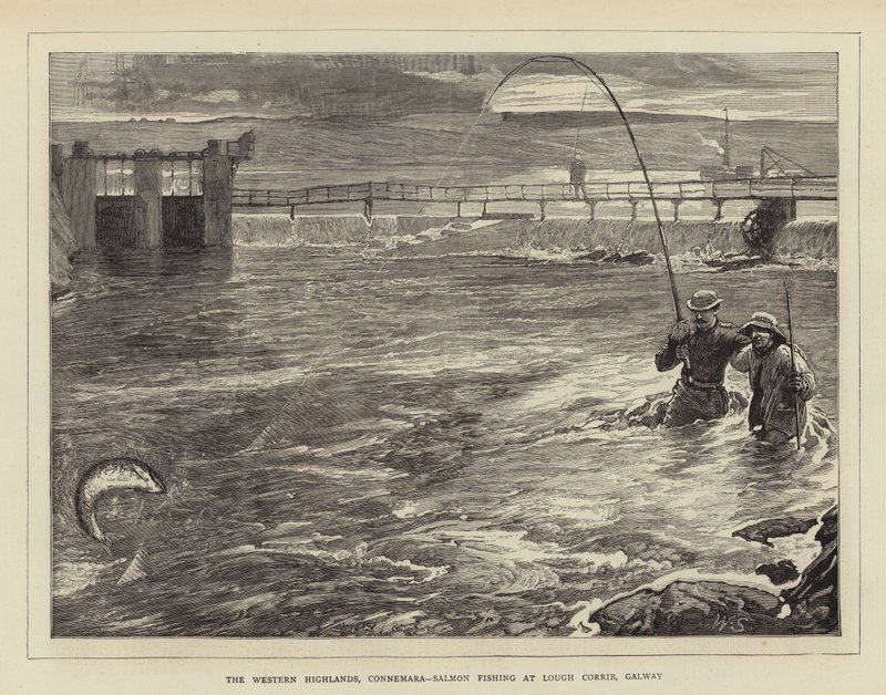 Le Highlands occidentali, Connemara, pesca al salmone a Lough Corrib, Galway da William Small