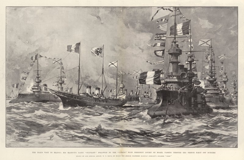 La visita dello Zar in Francia, lo Yacht di Sua Maestà Standart seguito dal Cassini con a bordo il Presidente Loubet, che passa attraverso la flotta francese al largo di Dunkerque da William T. Maud