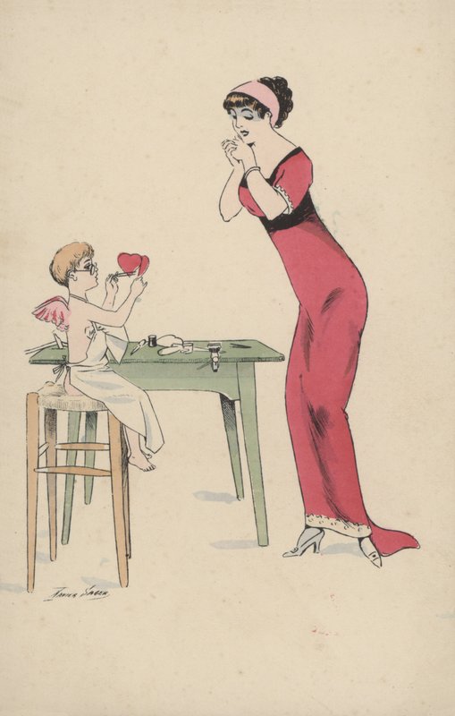 Ragazza che aspetta che due cuori siano uniti da Cupido da Xavier Sager