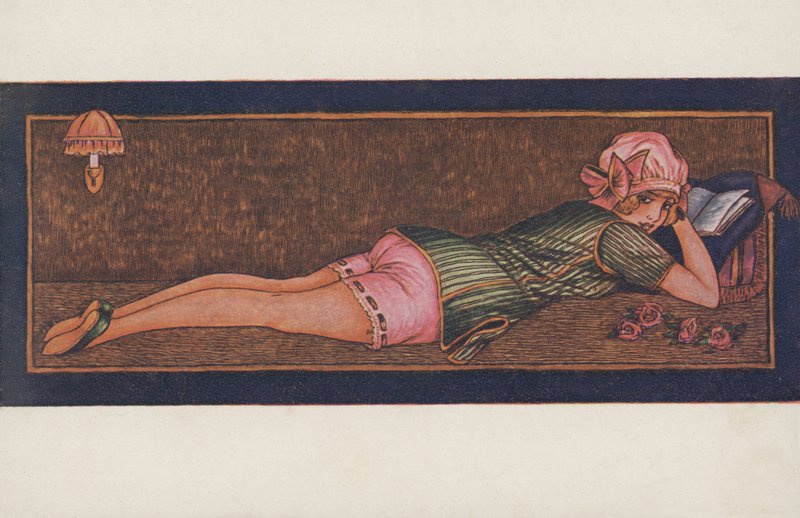 Ragazza che legge in pigiama e berretto da notte da Xavier Sager