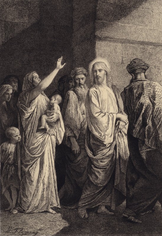 Una donna glorifica Gesù da after Albert Robida
