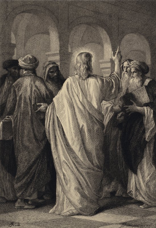 Gesù conversa con i dottori da after Albert Robida