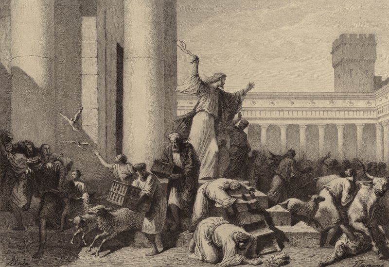 Gesù caccia i cambiavalute dal tempio da after Albert Robida
