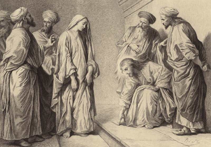 La donna sorpresa in adulterio da after Albert Robida