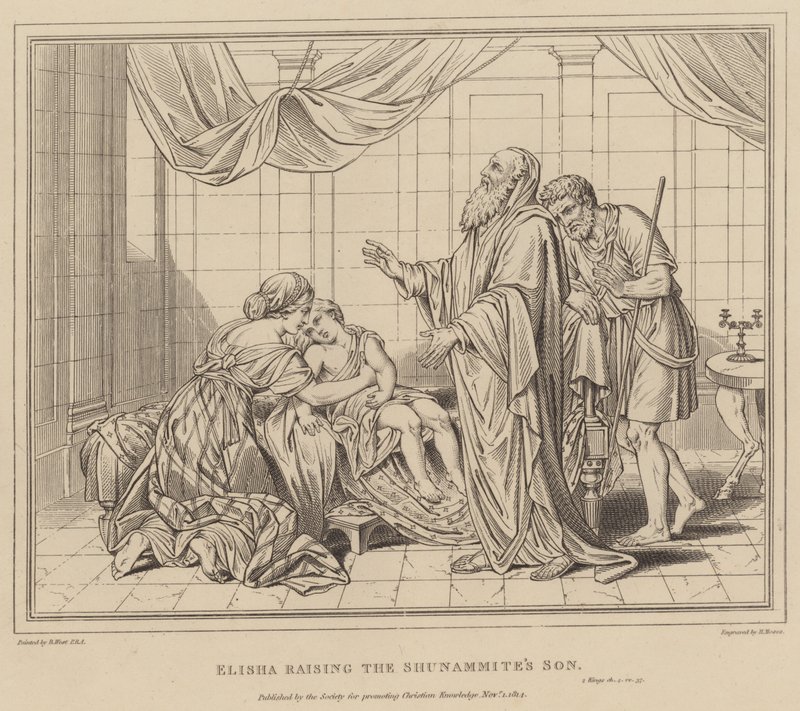 Eliseo resuscita il figlio della Sunamita, 2 Re da after Benjamin West