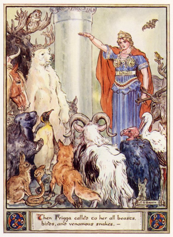 Poi Frigga chiamò a sé tutte le bestie, gli uccelli e i serpenti velenosi da after Charles Edmund Brock