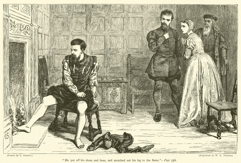 Si tolse le scarpe e le calze, e allungò la gamba verso la fiamma da after Charles Green
