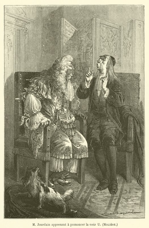 M Jourdain che impara a pronunciare la voce U, Moliere da after Emile Antoine Bayard