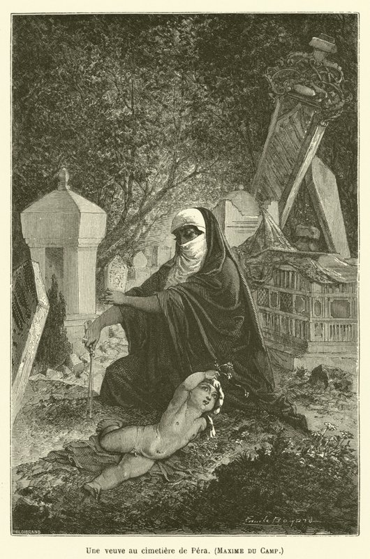 Una vedova al cimitero di Pera, Maxime du Camp da after Emile Antoine Bayard