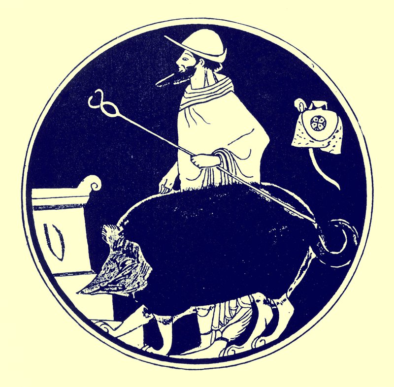 Ermes e il cane mascherato, illustrazione da Pitture di vasi greci di J. E. Harrison e D. S. MacColl, pubblicato nel 1894 da after English School
