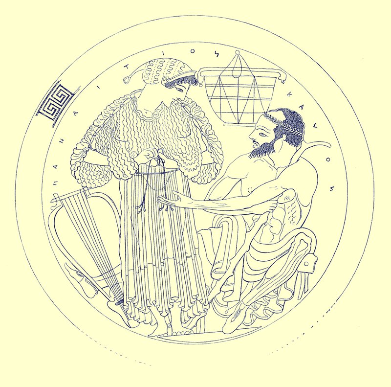 Interno di Cylix di Eufronio, illustrazione da Pitture di vasi greci di J. E. Harrison e D. S. MacColl, pubblicato nel 1894 da after English School