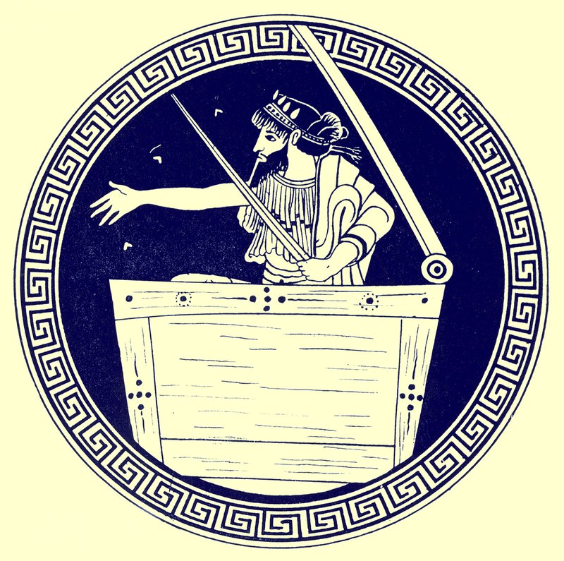 Toante nella cassa, illustrazione da Pitture di vasi greci di J. E. Harrison e D. S. MacColl, pubblicato nel 1894 da after English School