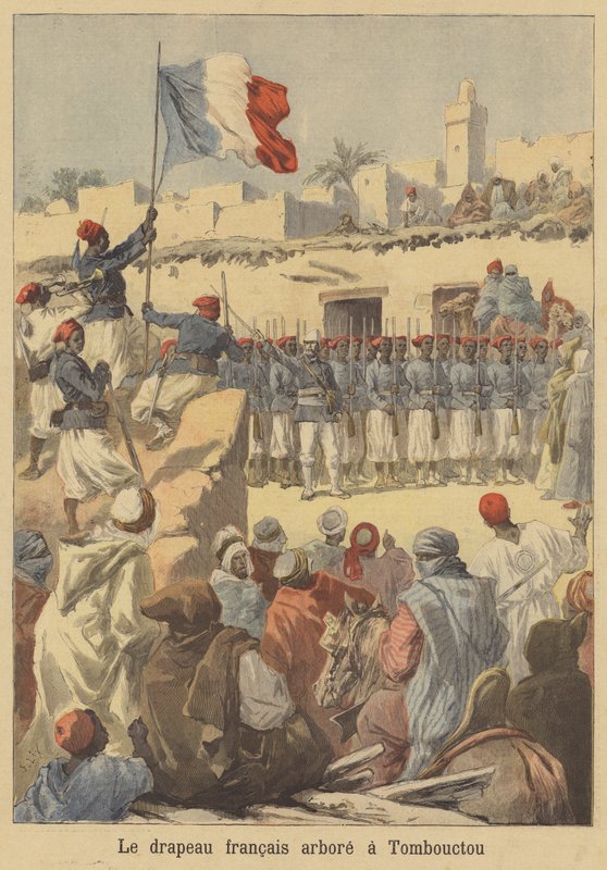 Innalzamento della bandiera francese a Timbuktu da after Frederic Theodore Lix