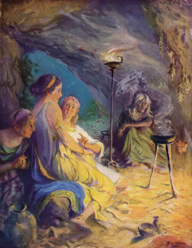 Glaucus e Ione cercano rifugio nella caverna della strega da after Frederick Coffay Yohn